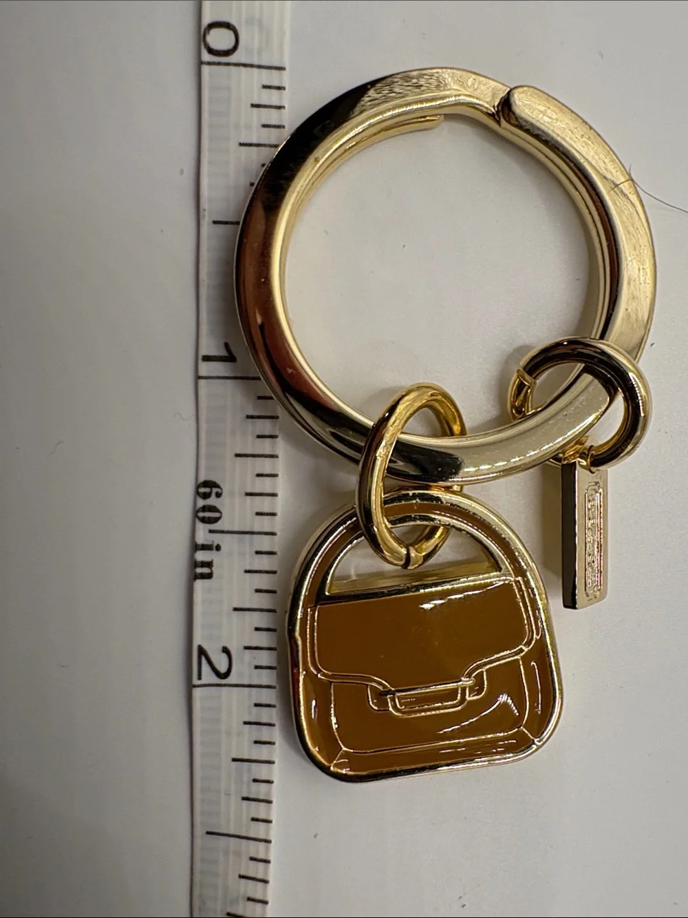Coach Gold-Tone Keyring with Brown Enamel Purse Charm